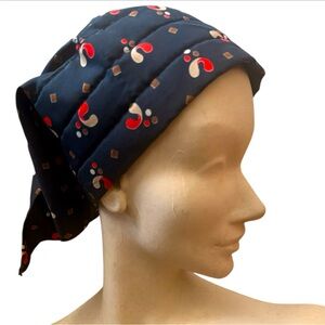 1960’s Vintage Mod Blue Print Headscarf with Quilted Front, Self Tied